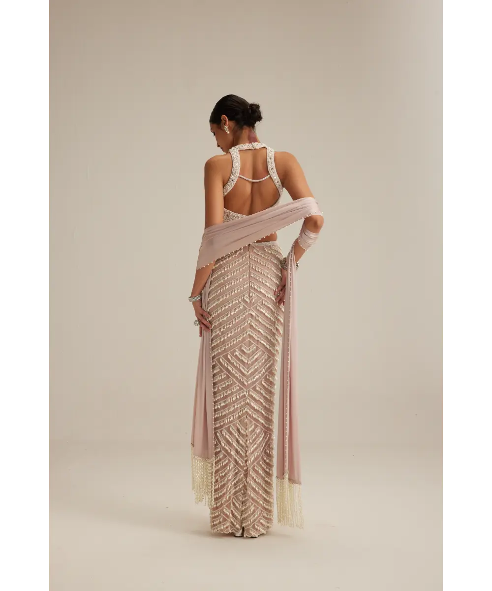 VVANI VATS- Ash Pink Pearl Drop Pencil Skirt Set